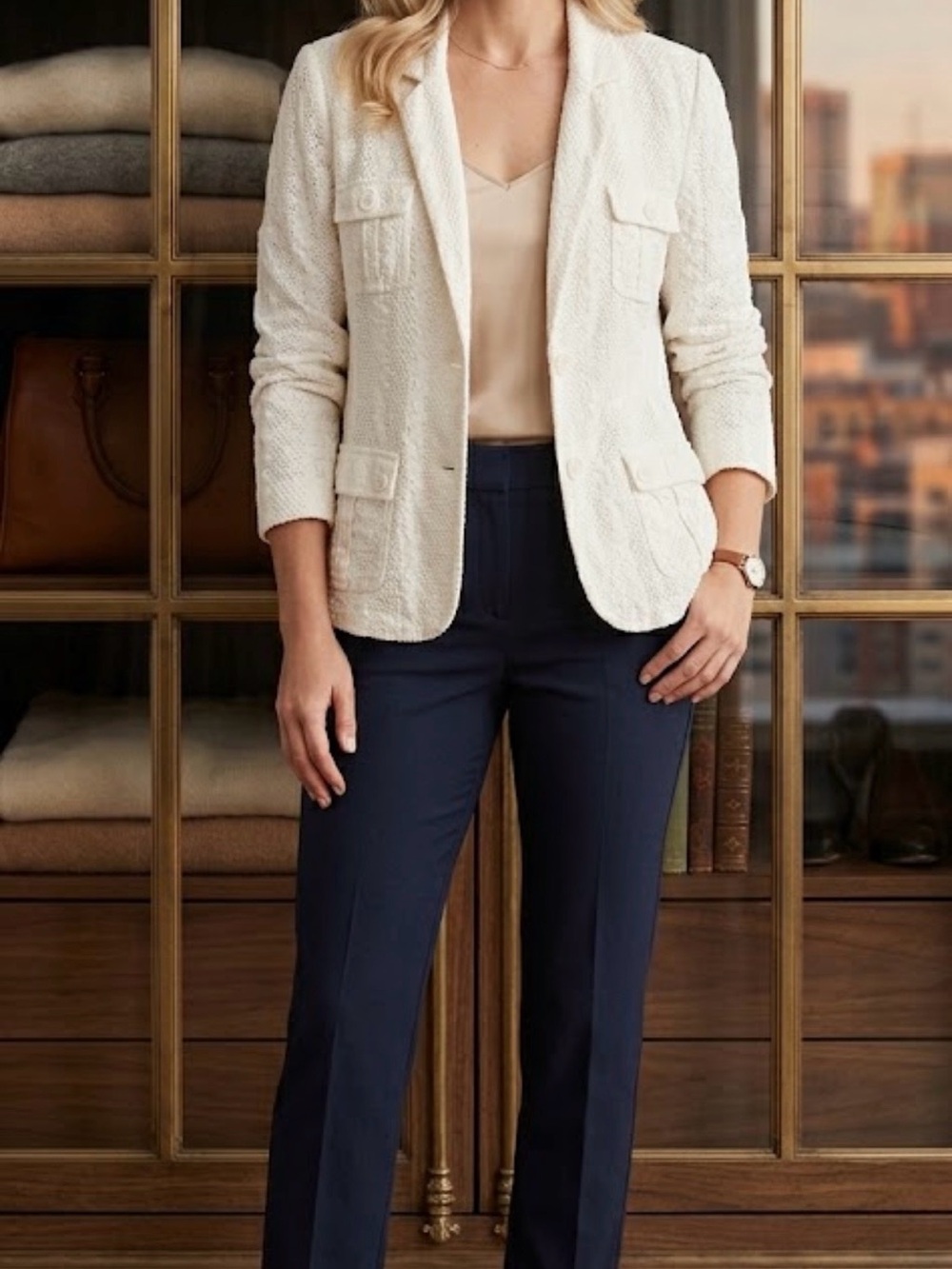 Extremely elegant eyelet design ivory color coat